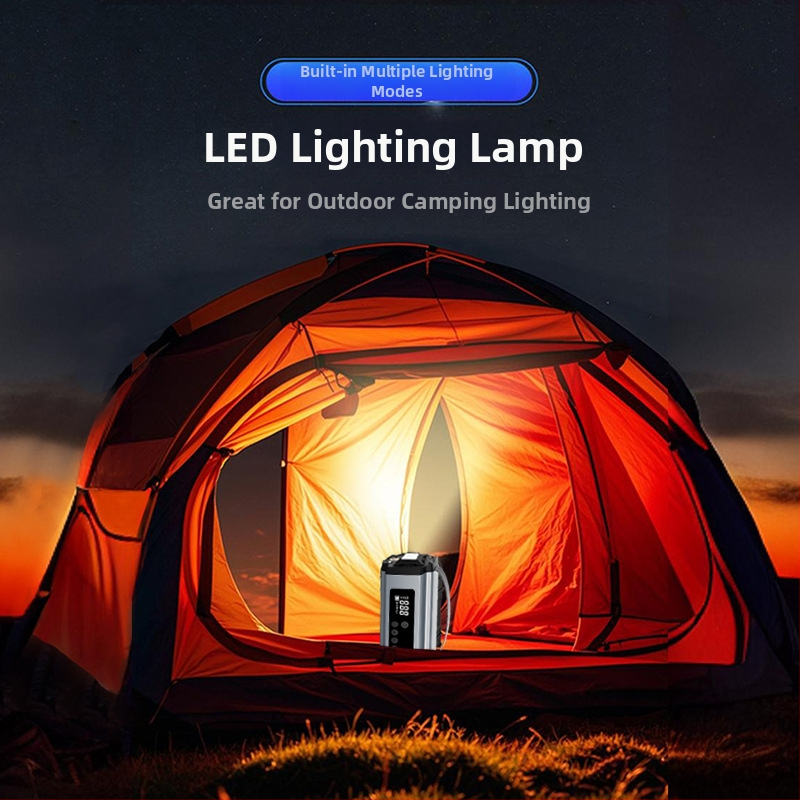 Starter de urgență auto cu compresor de aer integrat — 12V, 600A, 120W, debit 70 L/min, încărcare USB, afișaj digital