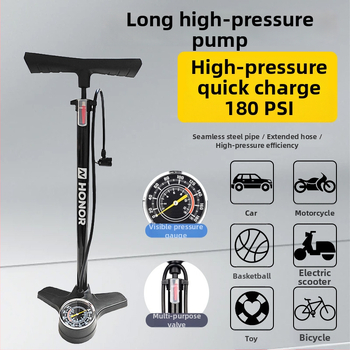 Pompa manuală portabilă pentru bicicletă, cu manometru universal, presiune 180 psi, corp din fier, model 6532K, lungime 605 mm