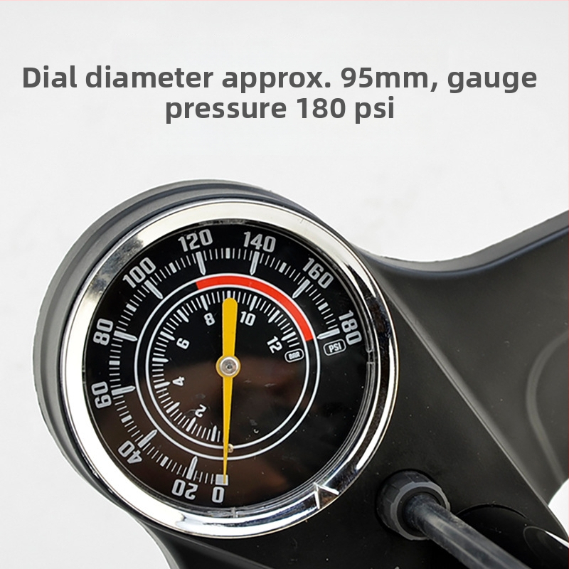 Pompa manuală portabilă pentru bicicletă, cu manometru universal, presiune 180 psi, corp din fier, model 6532K, lungime 605 mm