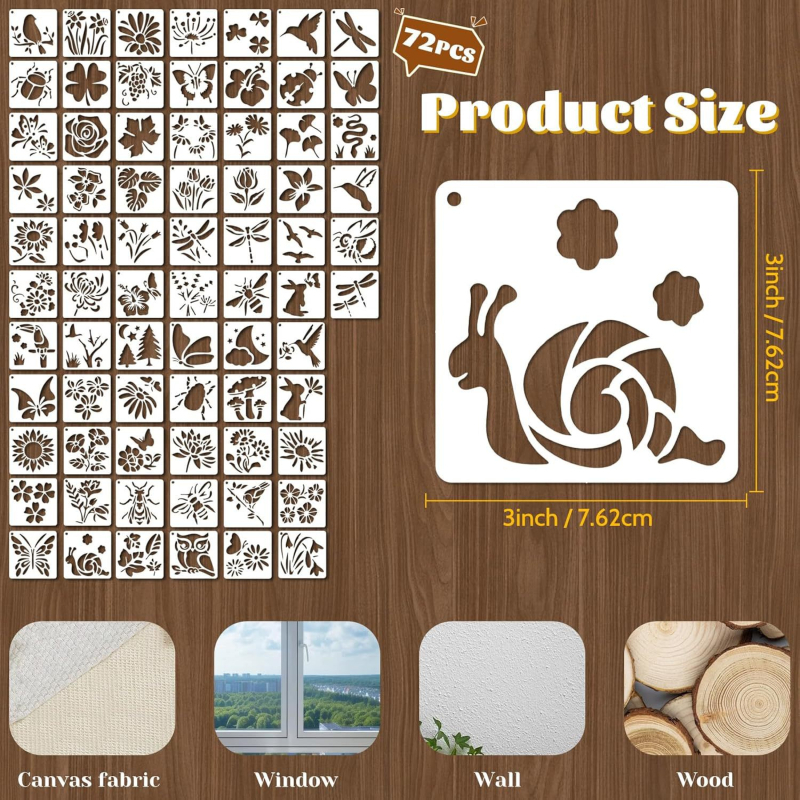 Șablon 72 de foi cu modele goale de flori și păsări, ACC637 PET; export transfrontalier: Da; nu este importat