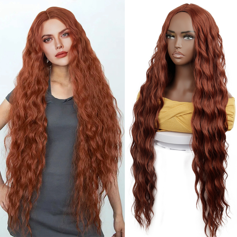 Perucă cu păr lung, bucle lungi și breton, fibre rezistente la temperaturi înalte, poate fi vopsită, model G08 350#, Brand Zhonglai Hair Products