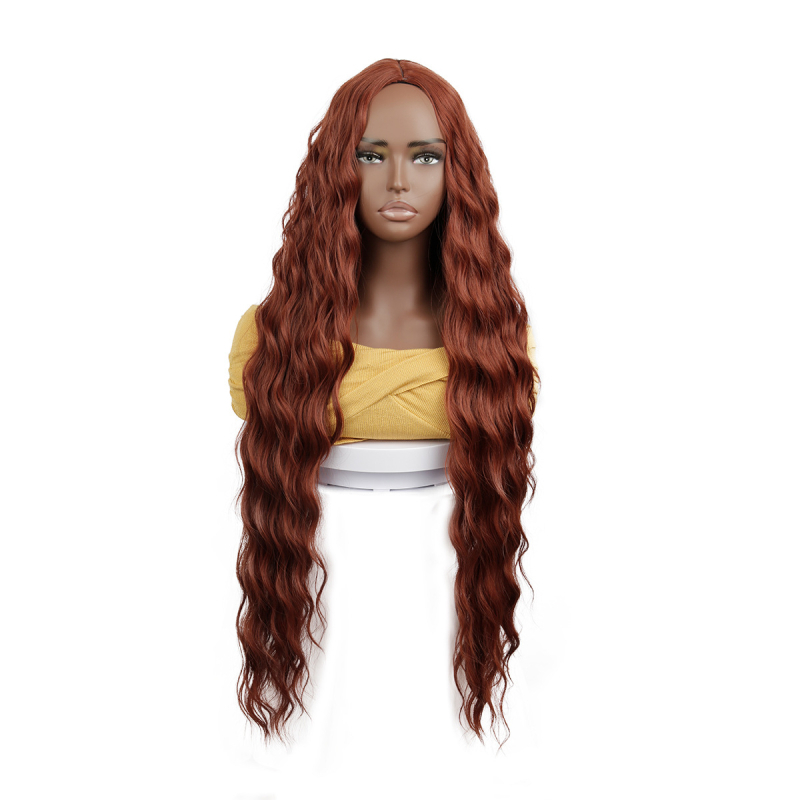 Perucă cu păr lung, bucle lungi și breton, fibre rezistente la temperaturi înalte, poate fi vopsită, model G08 350#, Brand Zhonglai Hair Products