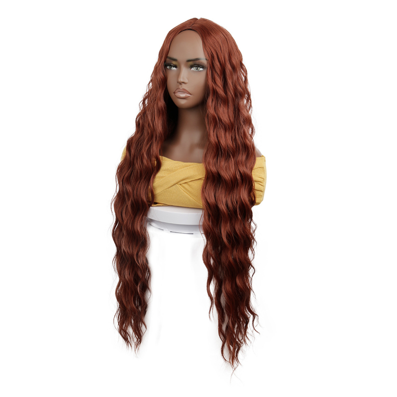 Perucă cu păr lung, bucle lungi și breton, fibre rezistente la temperaturi înalte, poate fi vopsită, model G08 350#, Brand Zhonglai Hair Products