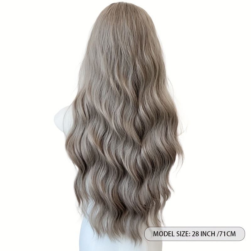 Perucă sintetică lungă, bucle bogate, stil coreean, fibre rezistente la temperatură, breton cu parte centrală, necolorabilă și nepermanentizabilă