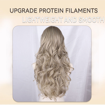 Perucă cosplay JL013 — păr lung, bucle, breton oblic, multicolor, fibră sintetică rezistentă la temperaturi înalte