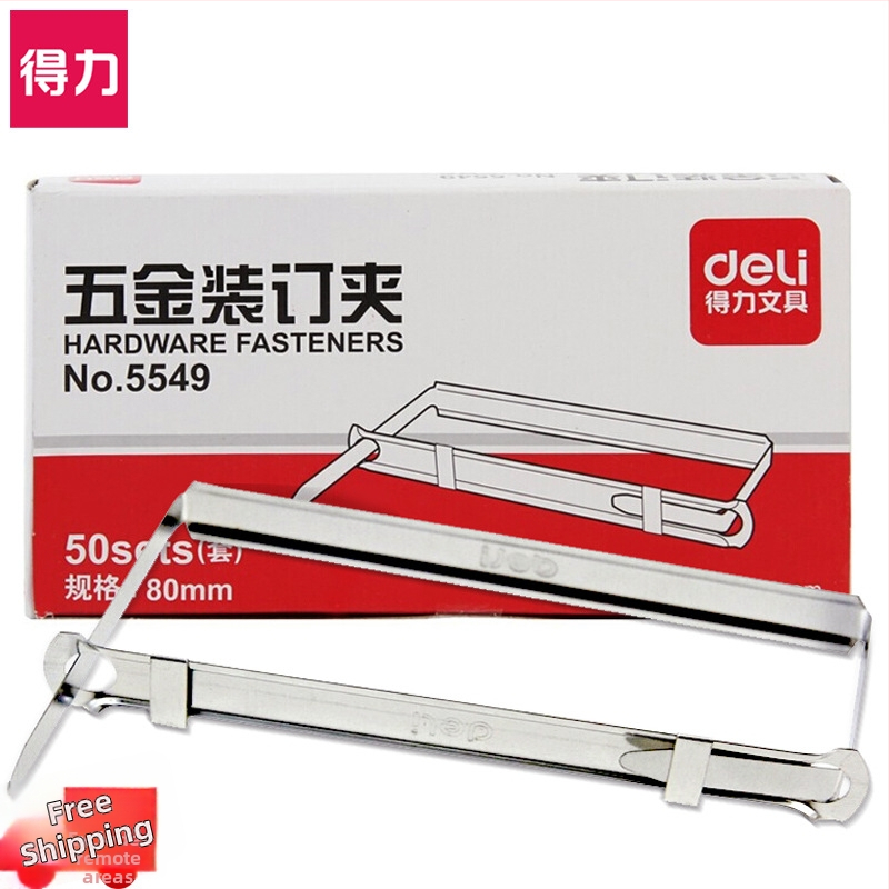 Clips metalice pentru legare Deli 5549, două găuri, 50 buc./cutie