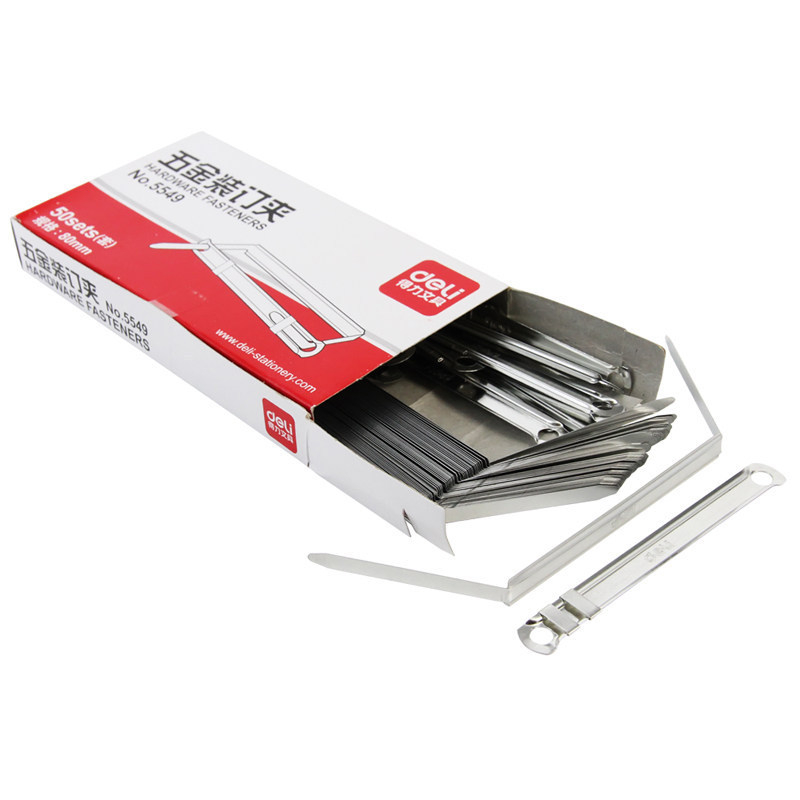 Clips metalice pentru legare Deli 5549, două găuri, 50 buc./cutie