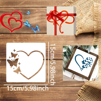 6 șabloane de pictură în formă de inimă – decoruri, PET material; neimportat; IP neautorizat.