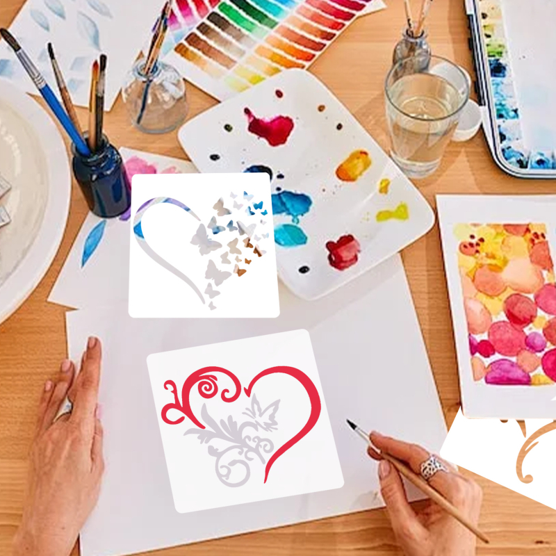 6 șabloane de pictură în formă de inimă – decoruri, PET material; neimportat; IP neautorizat.