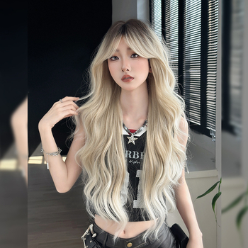 Queen of Seventh Street Perucă lungă cu bucle, Eight-Character Bangs, fibre rezistente la temperatură, model Mw9197-3, stil celebritate, modă frumusețe