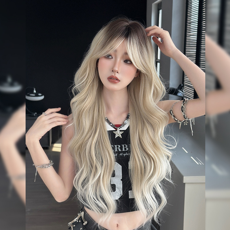 Queen of Seventh Street Perucă lungă cu bucle, Eight-Character Bangs, fibre rezistente la temperatură, model Mw9197-3, stil celebritate, modă frumusețe