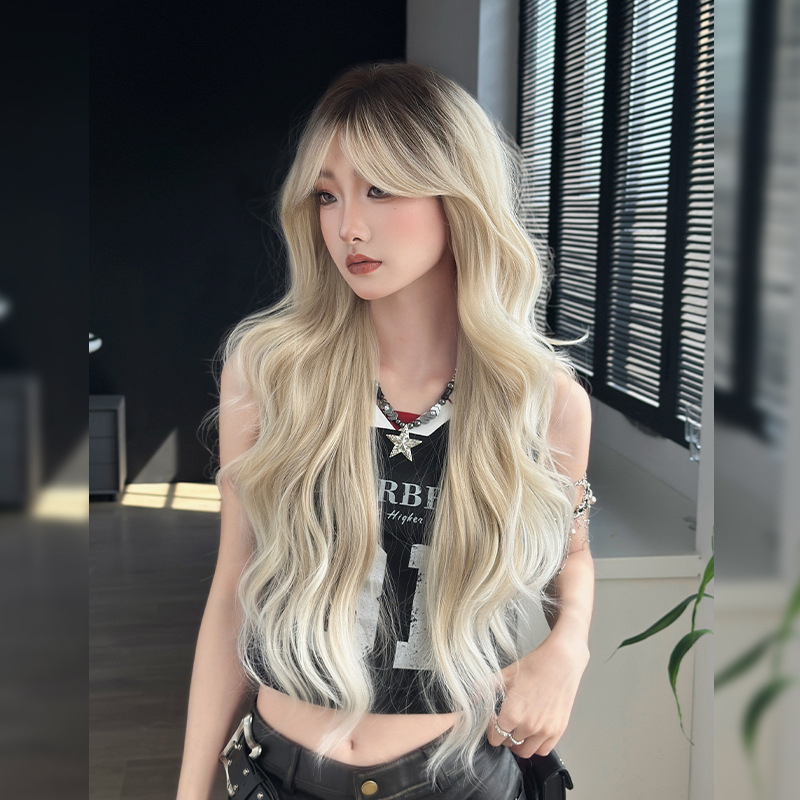 Queen of Seventh Street Perucă lungă cu bucle, Eight-Character Bangs, fibre rezistente la temperatură, model Mw9197-3, stil celebritate, modă frumusețe