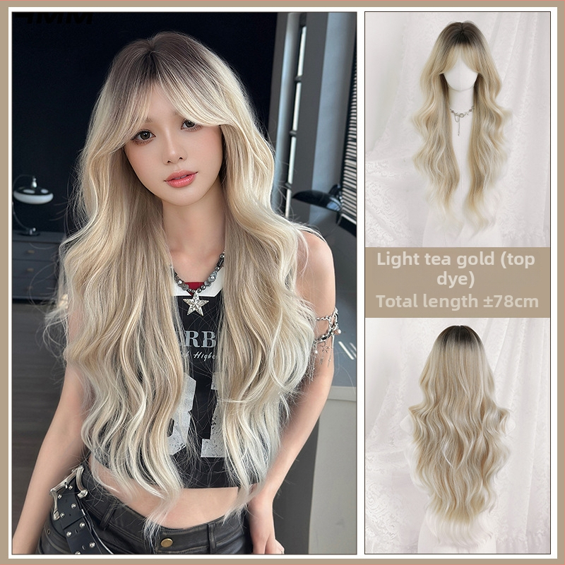 Queen of Seventh Street Perucă lungă cu bucle, Eight-Character Bangs, fibre rezistente la temperatură, model Mw9197-3, stil celebritate, modă frumusețe