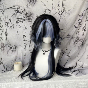 Perucă lungă, bucle, stil coreean, mătase rezistentă la temperaturi înalte, construcție mecanizată, nu poate fi vopsită sau tratată cu perm