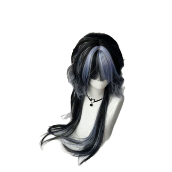 Perucă lungă, bucle, stil coreean, mătase rezistentă la temperaturi înalte, construcție mecanizată, nu poate fi vopsită sau tratată cu perm