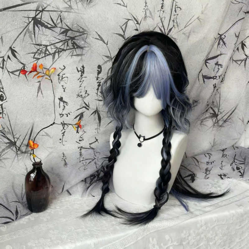 Perucă lungă, bucle, stil coreean, mătase rezistentă la temperaturi înalte, construcție mecanizată, nu poate fi vopsită sau tratată cu perm