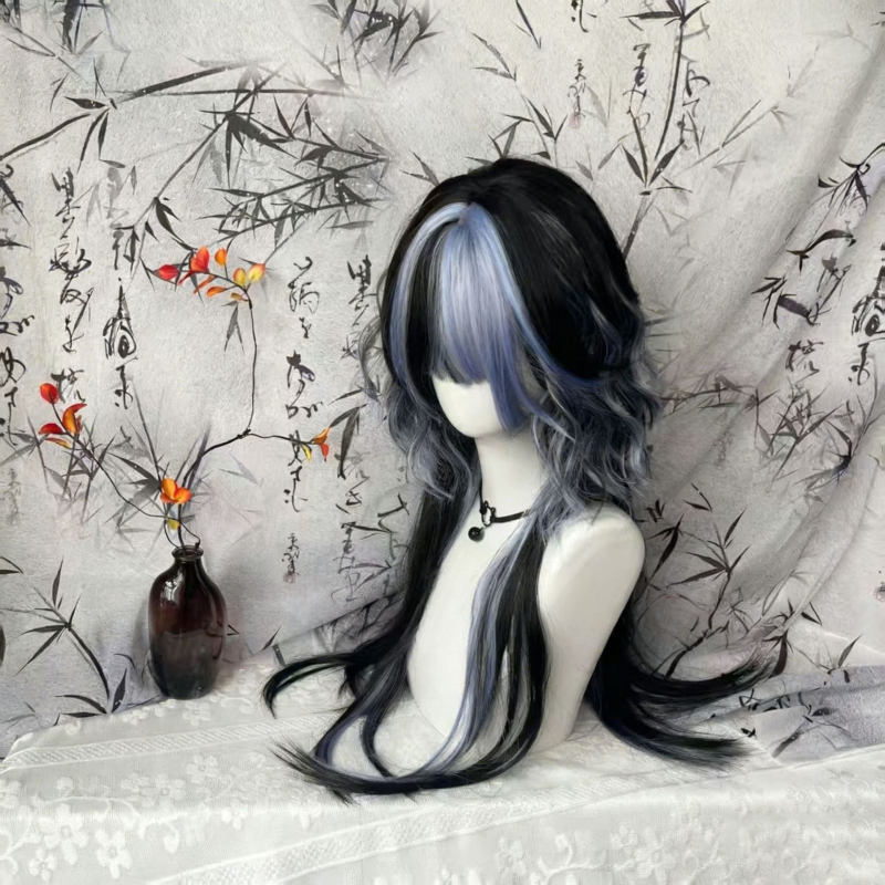 Perucă lungă, bucle, stil coreean, mătase rezistentă la temperaturi înalte, construcție mecanizată, nu poate fi vopsită sau tratată cu perm