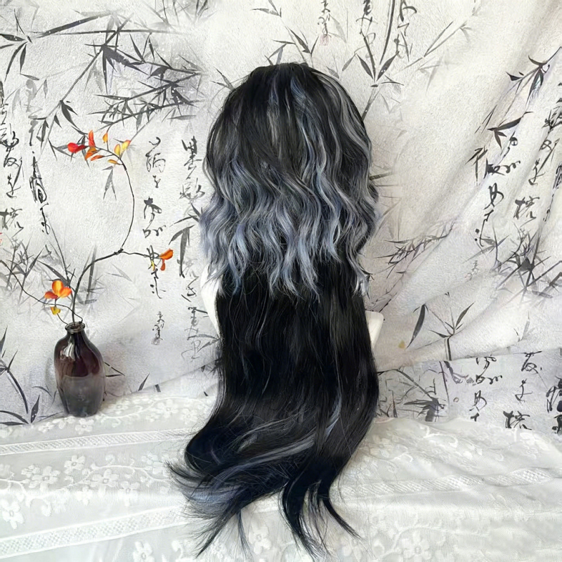 Perucă lungă, bucle, stil coreean, mătase rezistentă la temperaturi înalte, construcție mecanizată, nu poate fi vopsită sau tratată cu perm