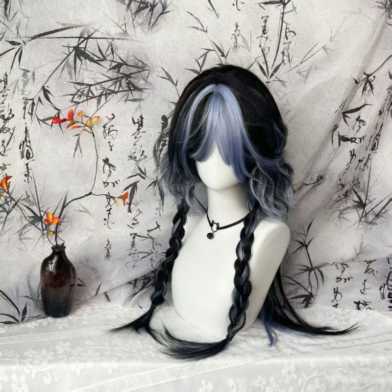 Perucă lungă, bucle, stil coreean, mătase rezistentă la temperaturi înalte, construcție mecanizată, nu poate fi vopsită sau tratată cu perm