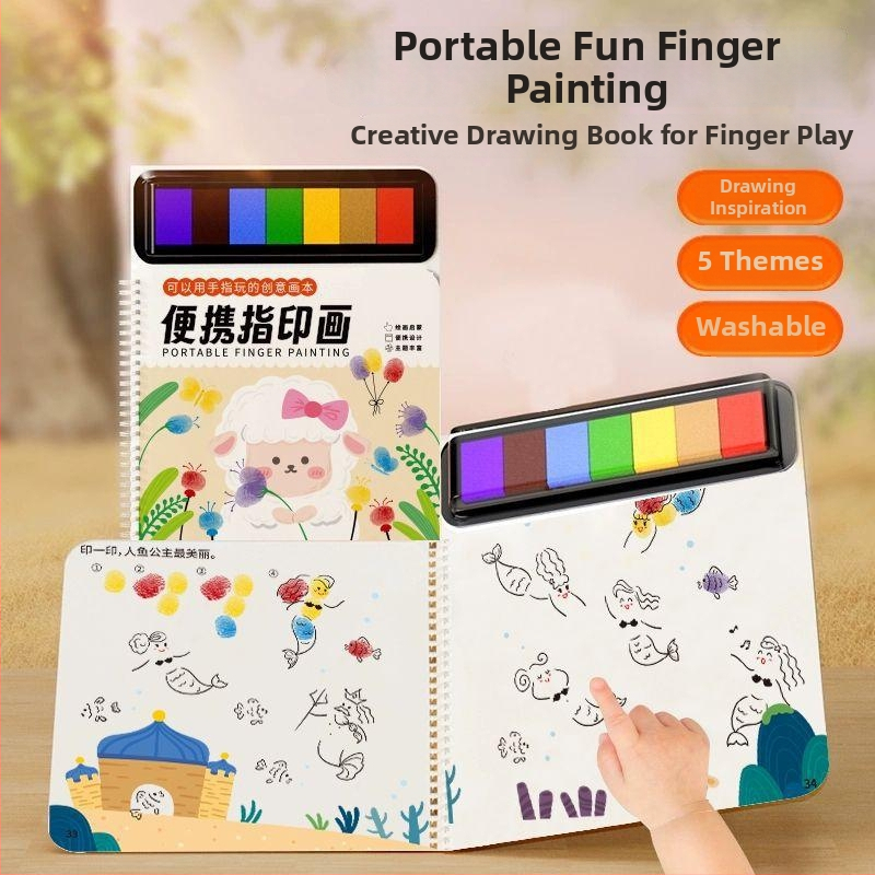 Chengyu Kit portabil de pictură cu degetele, cu instrumente de ștampilare, vopsea pe bază de apă, capacitate 100, pachet pentru pictură cu degetele, destinat picturii cu acuarelă