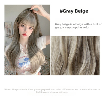 Perucă cu bucle lungi, stil coreean, fir rezistent la temperaturi înalte, poate fi vopsită, schimbabilă coafură, breton: drept sau înclinat