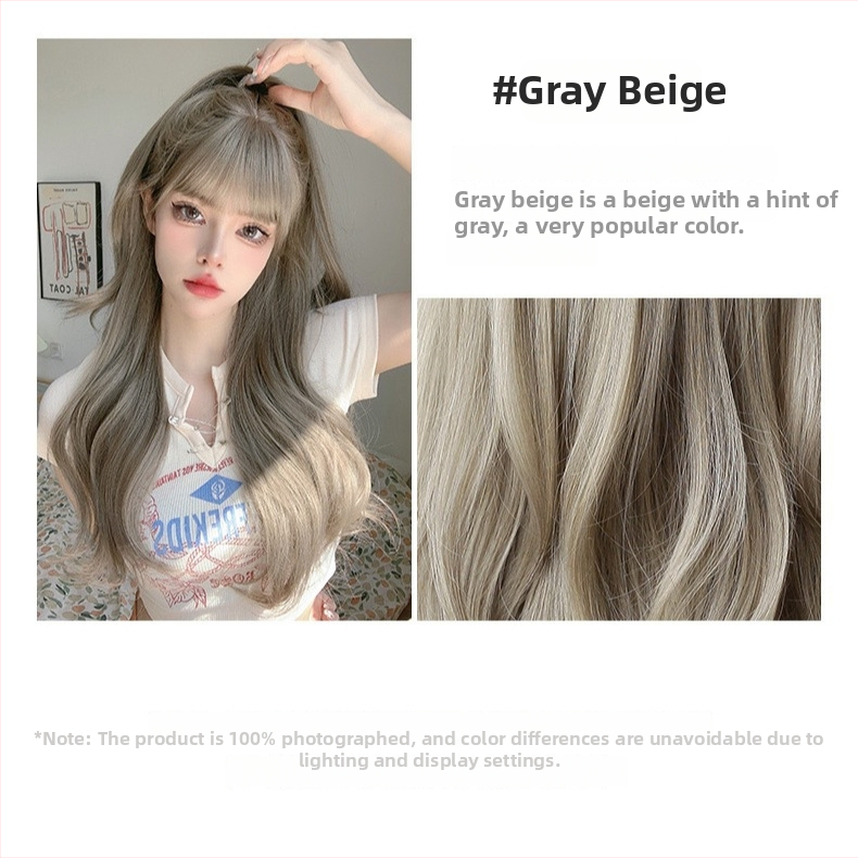 Perucă cu bucle lungi, stil coreean, fir rezistent la temperaturi înalte, poate fi vopsită, schimbabilă coafură, breton: drept sau înclinat