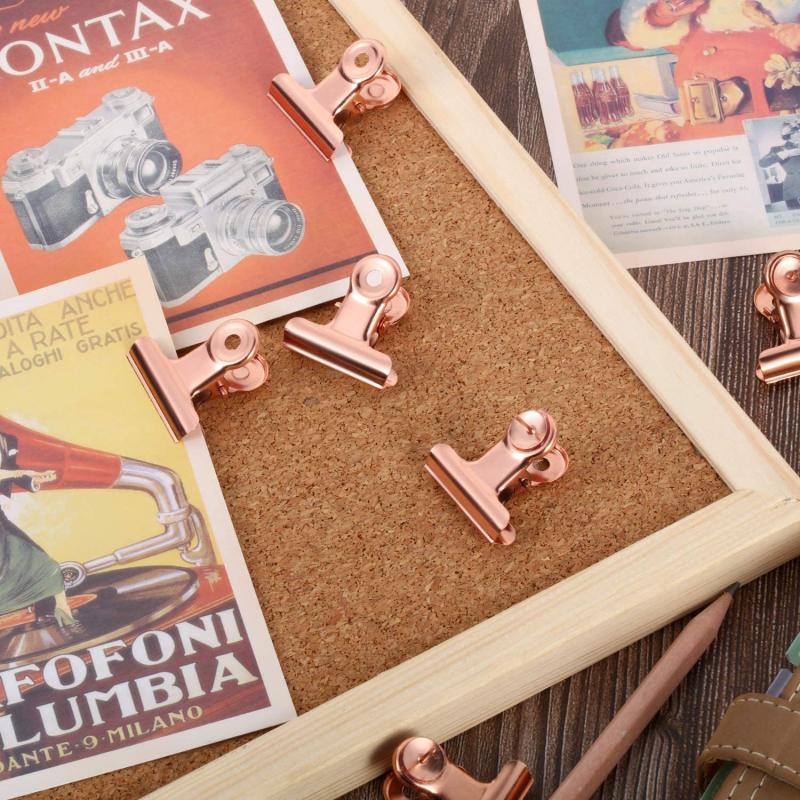 Mapă de documente cu clips de cui, clip pentru fotografii, clip de legătură și clip pentru note; construcție metalică