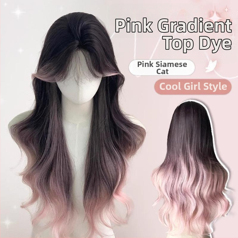 Perucă completă pentru femei, păr lung buclat cu nuanțe gradient, fibră sintetică rezistentă la temperatură, breton lung cu partajare centrală, model DM753-R2/203