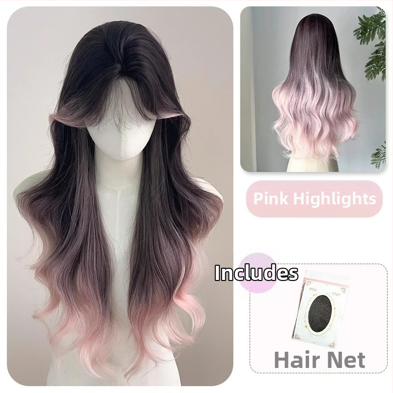 Perucă completă pentru femei, păr lung buclat cu nuanțe gradient, fibră sintetică rezistentă la temperatură, breton lung cu partajare centrală, model DM753-R2/203