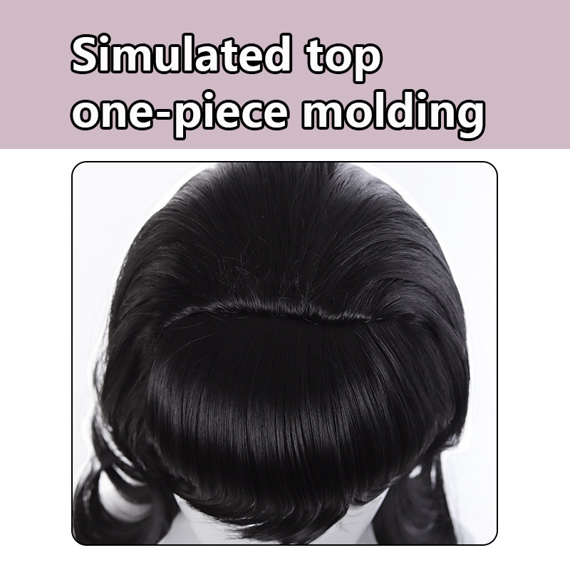 Perucă lungă, buclată, DM901, breton, coroană înaltă, fibre rezistente la temperatură, mecanism de fabricație