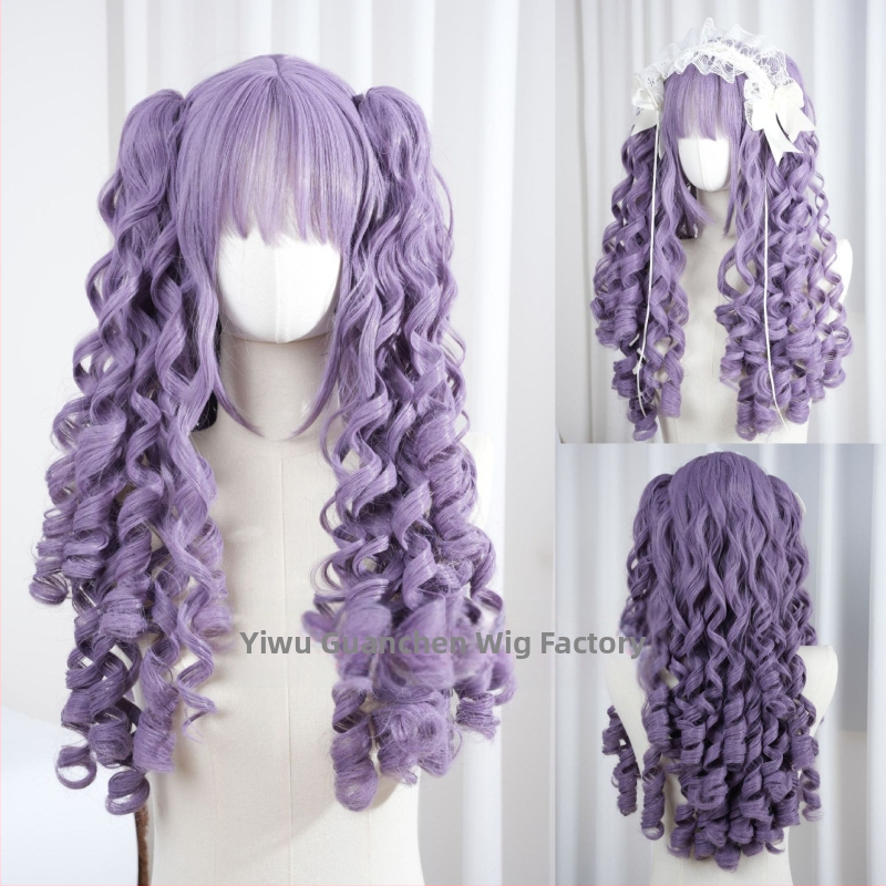 Perucă pentru femei, Guan Chen, păr lung și buclat, sârmă rezistentă la temperaturi înalte, mecanism, model 002, Qi breton