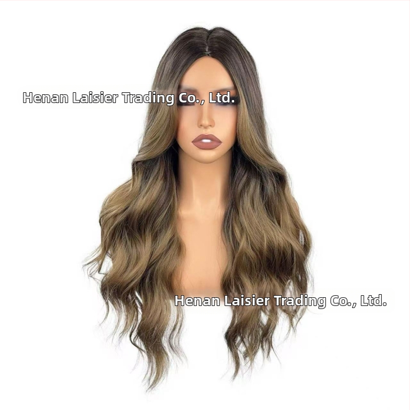 Perucă cu breton complet, păr lung buclat, finisaj mat, fibre rezistente la căldură, confecție semi-artizanală