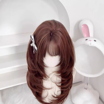 Perucă pentru femei în stil coreean cu păr lung buclat și breton (Dm896-33, fibre rezistente la temperatură, lungime medie-lungă, design coreean)