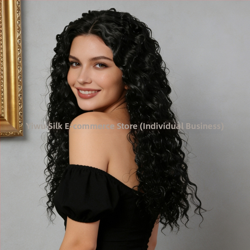 Perucă, păr lung drept, breton, stil etnic, material păr: sârmă de înaltă temperatură, tehnologie de prelucrare: mecanism, cu breton și parte medie.