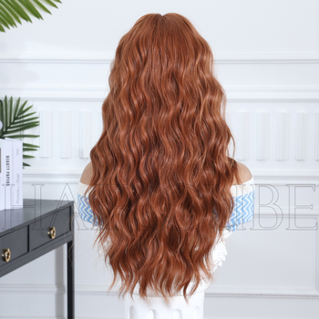Perucă Haircube, păr lung buclat cu breton lung, model SWLC1272-2OR24, stil coreean/japonez, pentru cosplay și schimbare de coafură