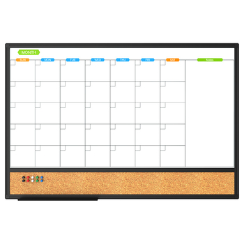 Tablă memo calendar săptămânal personalizabilă: tablă albă magnetică cu inserție de plută într-o ramă din aluminiu