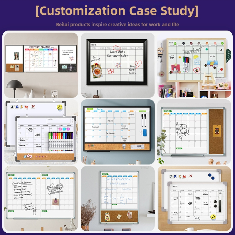 Tablă memo calendar săptămânal personalizabilă: tablă albă magnetică cu inserție de plută într-o ramă din aluminiu
