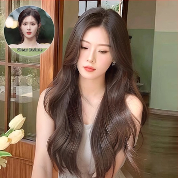 Perucă cu acoperire completă, păr lung și buclat; model: capac cu păr; material: sârmă proteică; mecanism de fabricație; breton: mijloc