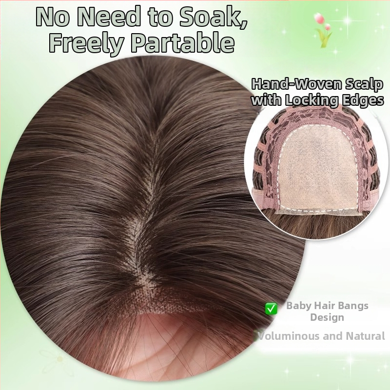 Perucă cu acoperire completă, păr lung și buclat; model: capac cu păr; material: sârmă proteică; mecanism de fabricație; breton: mijloc