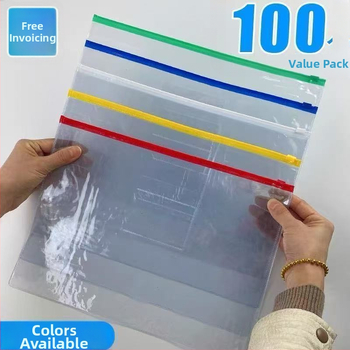 Set de 100 pungi transparente din PVC cu închidere etanșă pentru documente