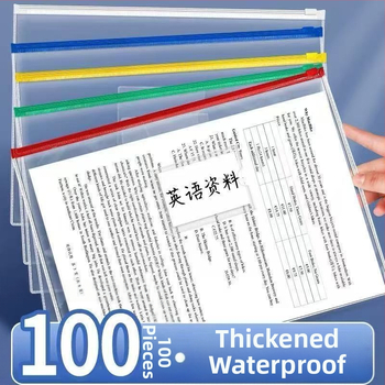 Set de 100 pungi transparente din PVC cu închidere etanșă pentru documente