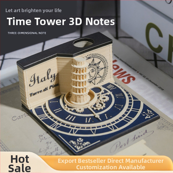 Calendar 3D din hârtie cu Turnul Pisa și blocnotes – piesă decorativă de birou; material: hârtie specială; tehnică: tăiere 3D din hârtie; ambalaj: cutie transparentă din acril