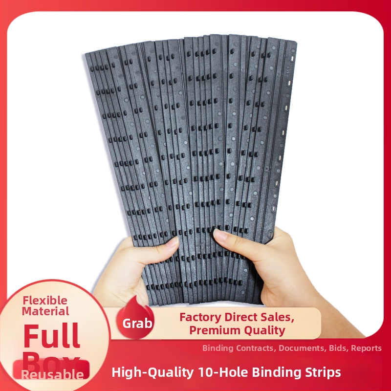 100 benzi de legare a documentelor, benzi de margine cu 10 găuri, plastic, grosime 5 mm