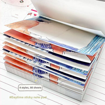 Bloc de notițe pătrat cu hârtie Mino Washi, design original de ilustrator, stil desen animat, ediție limitată primăvară-vară