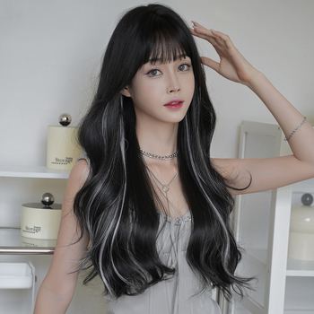 Perucă lungă buclată, stil coreean (fibră sintetică rezistentă la temperatură; model C-0435; breton: aliniat sau înclinat)