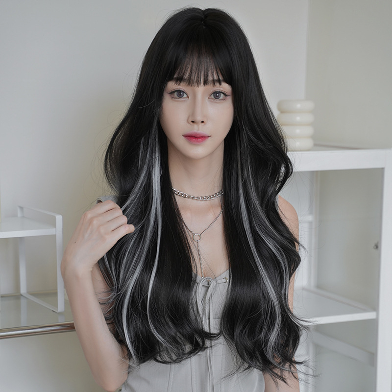 Perucă lungă buclată, stil coreean (fibră sintetică rezistentă la temperatură; model C-0435; breton: aliniat sau înclinat)