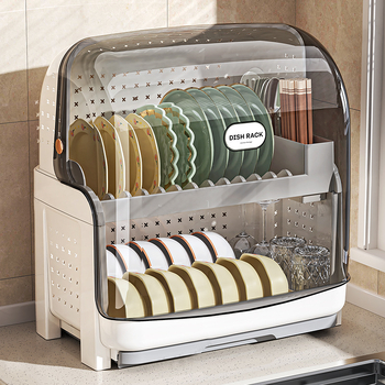 Raft din plastic pentru vase, bucătărie, cu capac, formă dreptunghiulară, stil modern minimalist, organizator de veselă