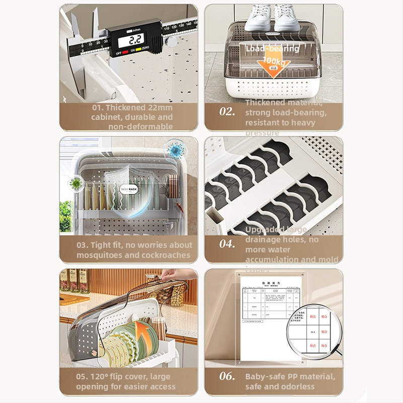 Raft din plastic pentru vase, bucătărie, cu capac, formă dreptunghiulară, stil modern minimalist, organizator de veselă