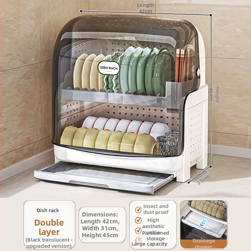 Raft din plastic pentru vase, bucătărie, cu capac, formă dreptunghiulară, stil modern minimalist, organizator de veselă