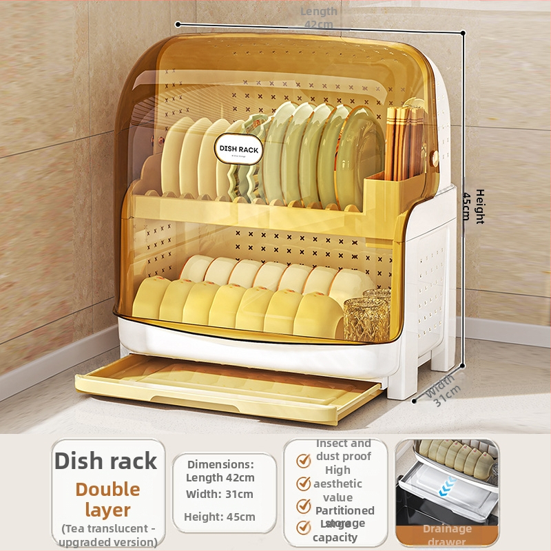 Raft din plastic pentru vase, bucătărie, cu capac, formă dreptunghiulară, stil modern minimalist, organizator de veselă